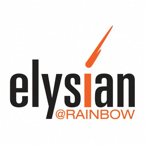 The image features the word "elysian" in black and orange letters, with a stylized orange lightning bolt above the letter "i".